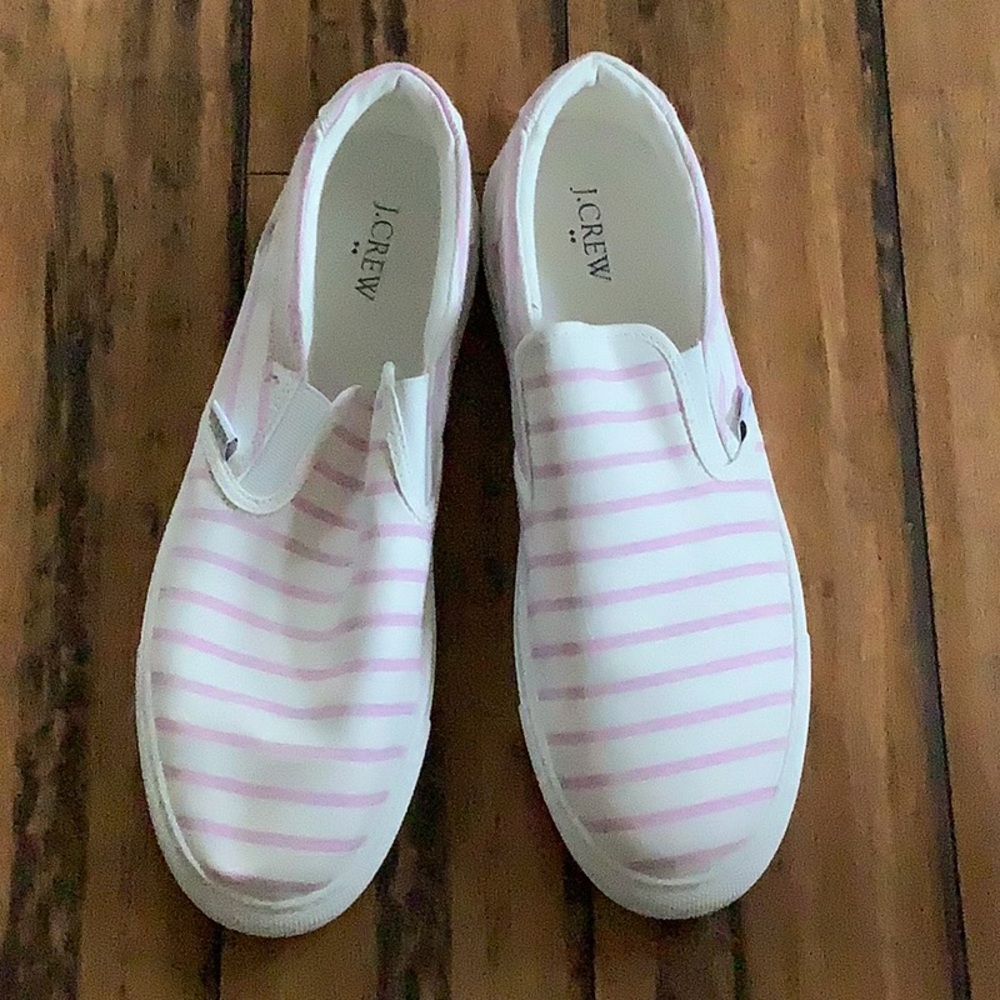 NWOT J.Crew Pink and White Striped Casual Slip-Ons